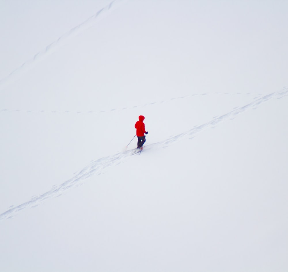 a person walking in the snow on skis