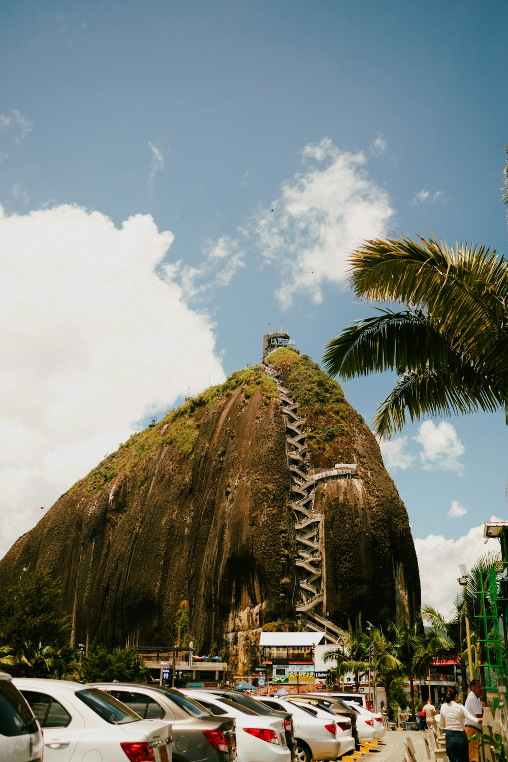 a large rock with a ladder going up it's side