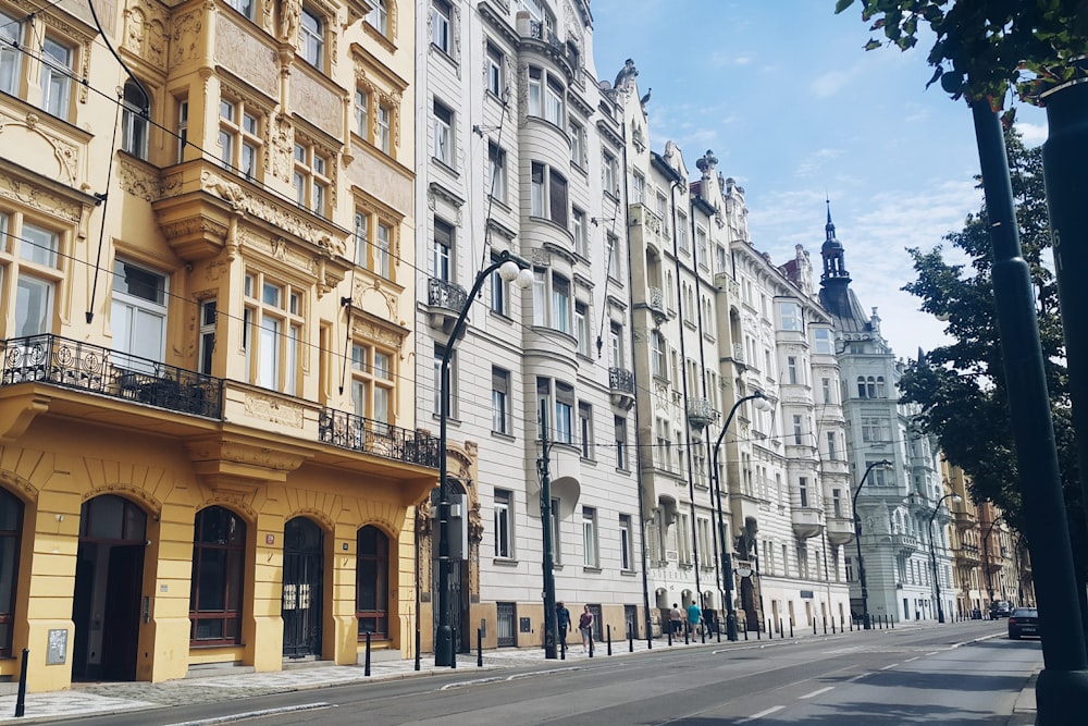 a row of buildings on a city street