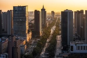a view of a city with tall buildings