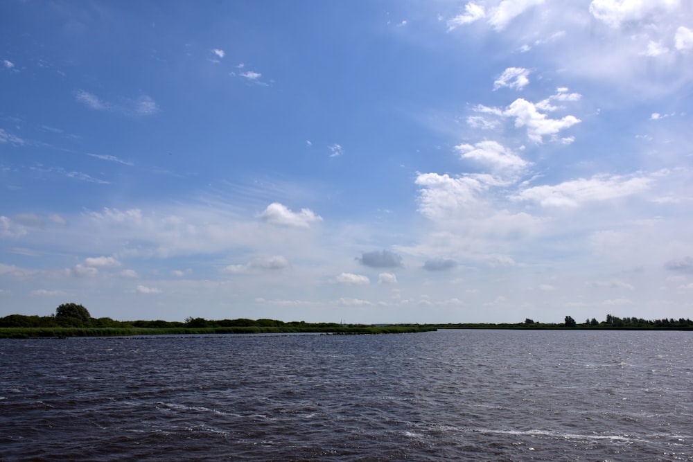 a large body of water with a sky background