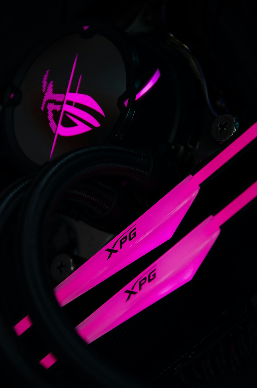 a close up of a pair of pink arrows
