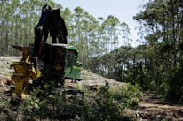 a large machine is in the middle of a forest