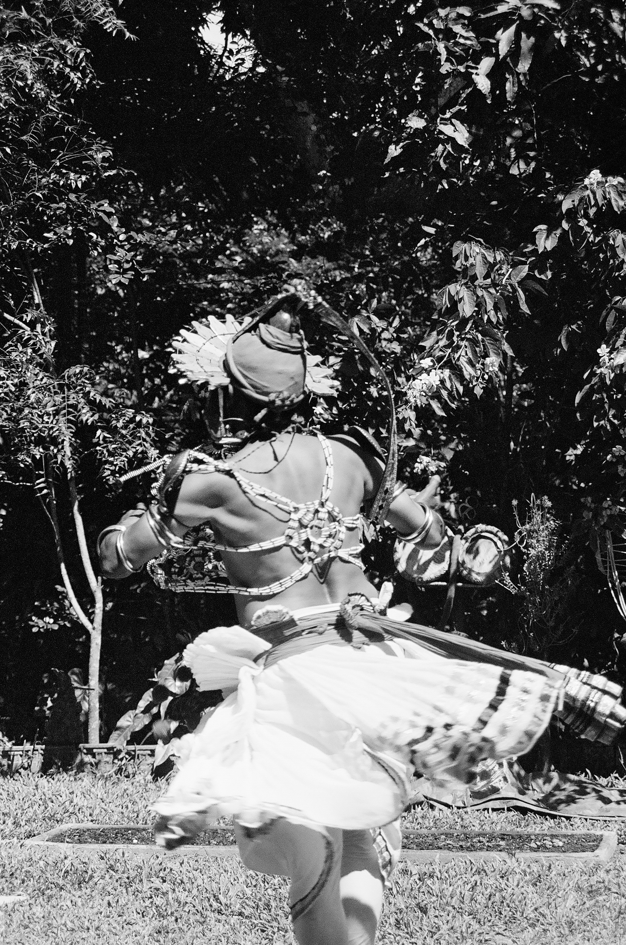 a woman in a costume is dancing in the grass