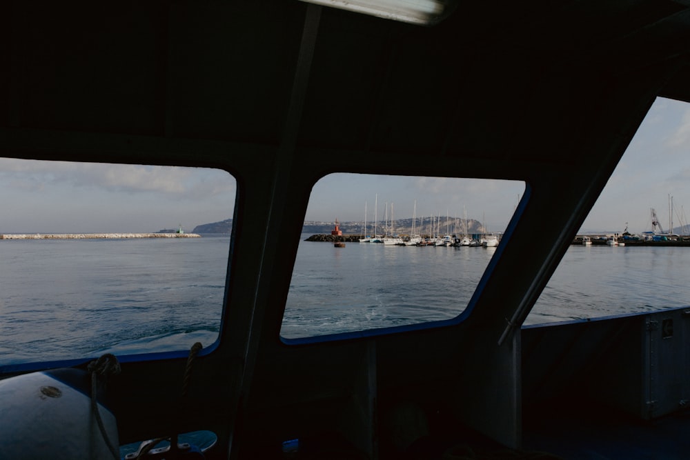 a view of a harbor from a boat on the water