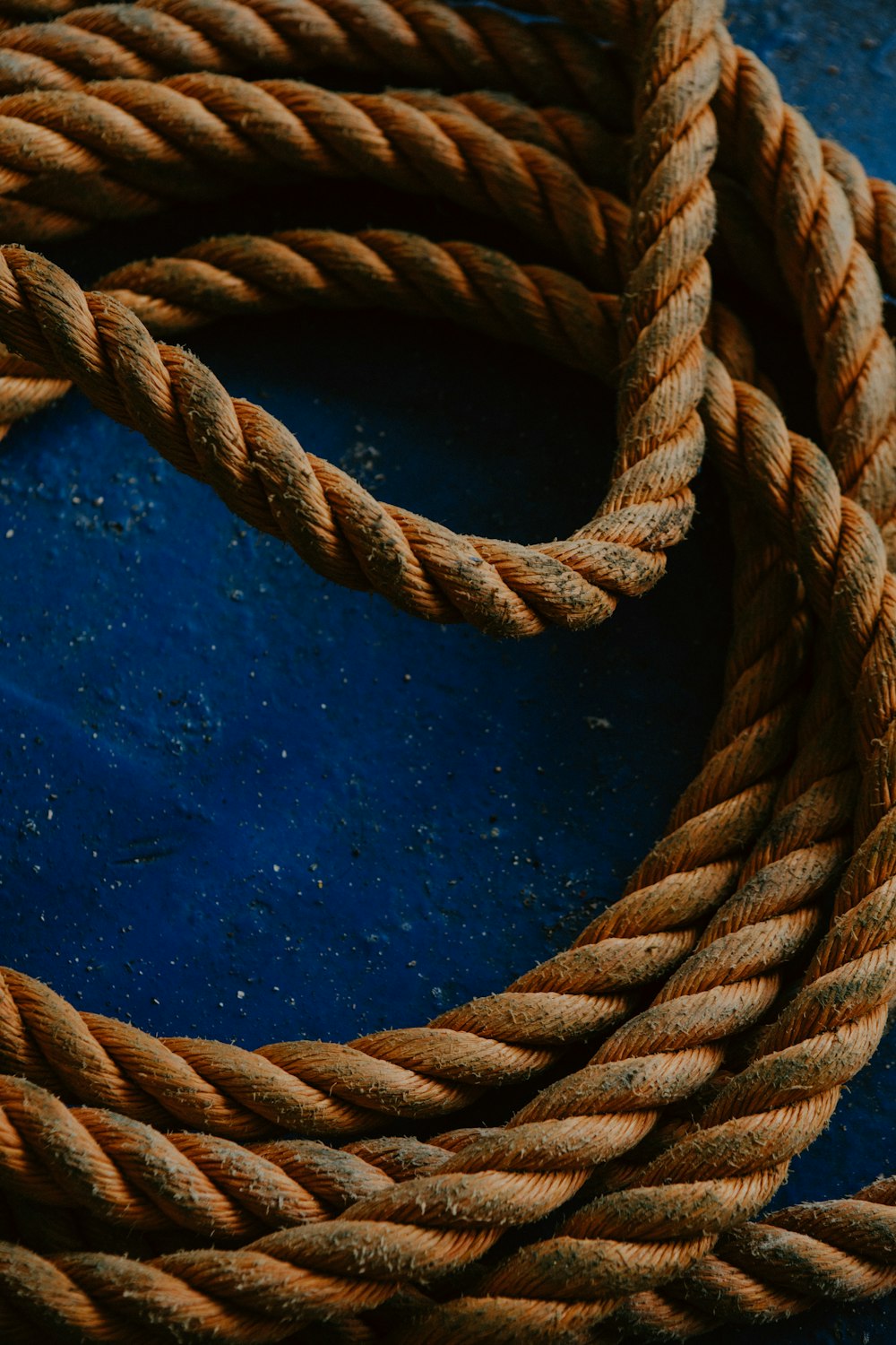 a close up of a rope on a blue surface