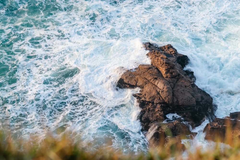 a large body of water next to a rocky shore