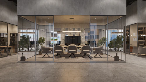 Glass-walled meeting room
