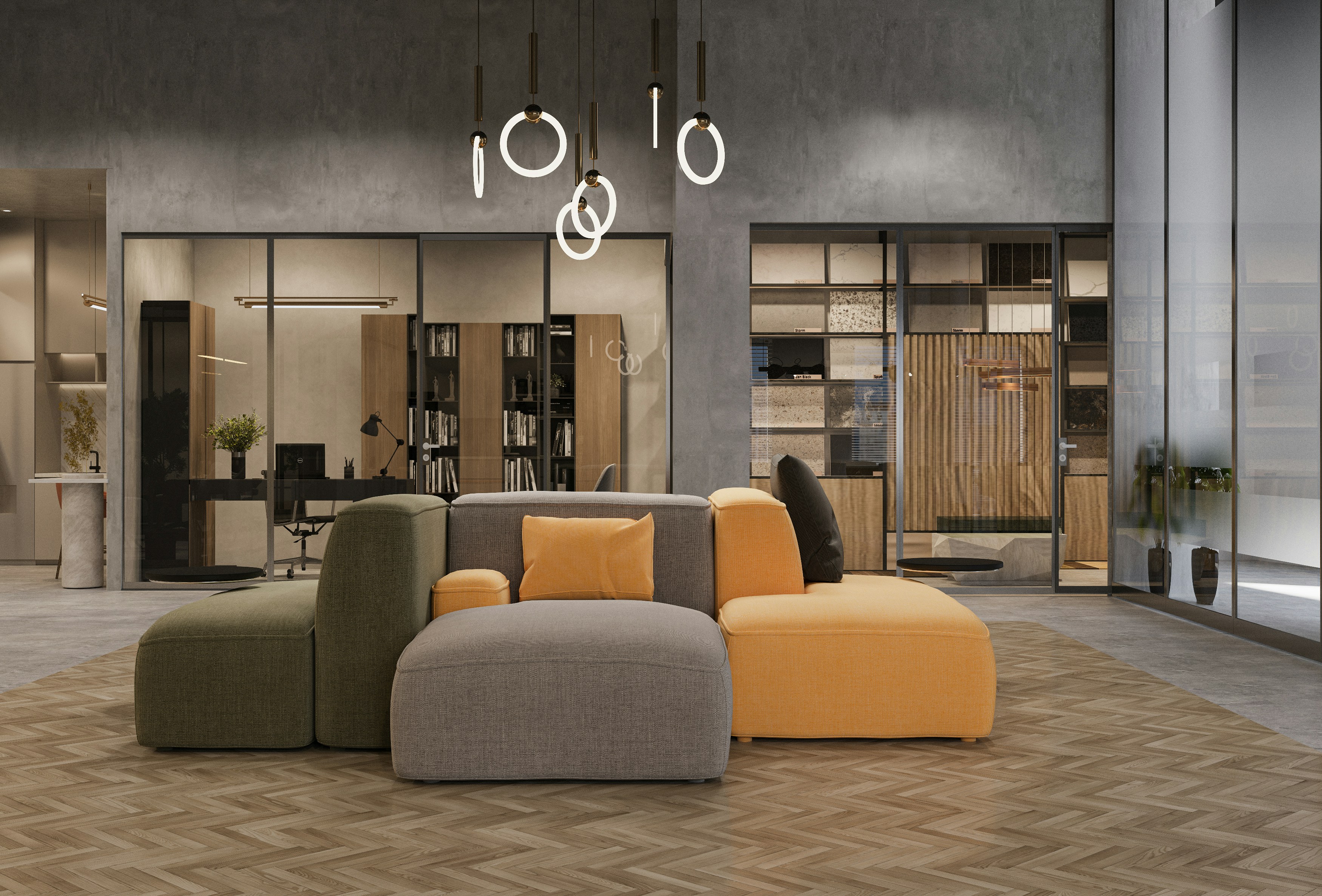 a living room with a couch and a chair in it