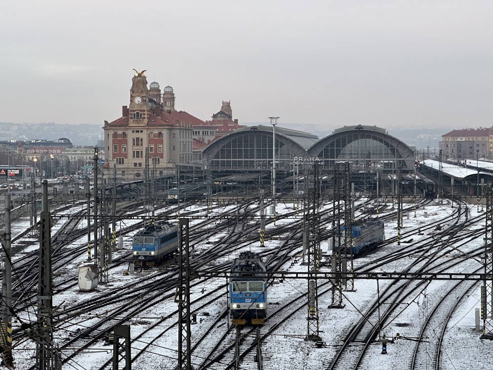 a couple of trains that are on some tracks