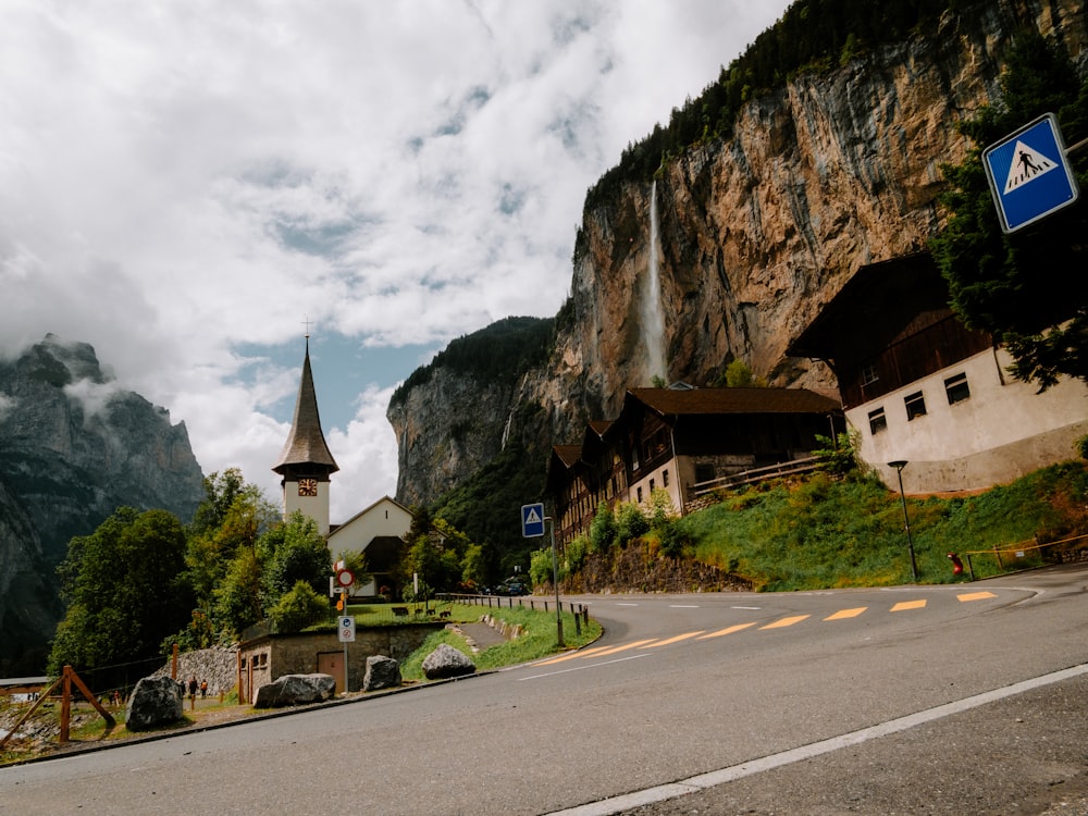 a road with a church on the side of it