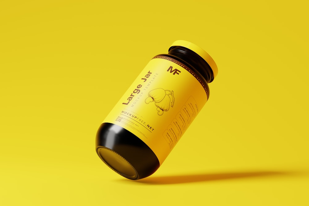 a bottle of wine on a yellow background