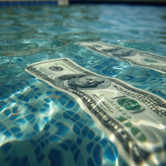 a dollar bill floating in a pool of water