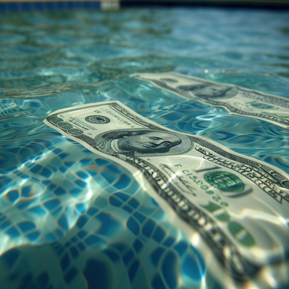 a dollar bill floating in a pool of water