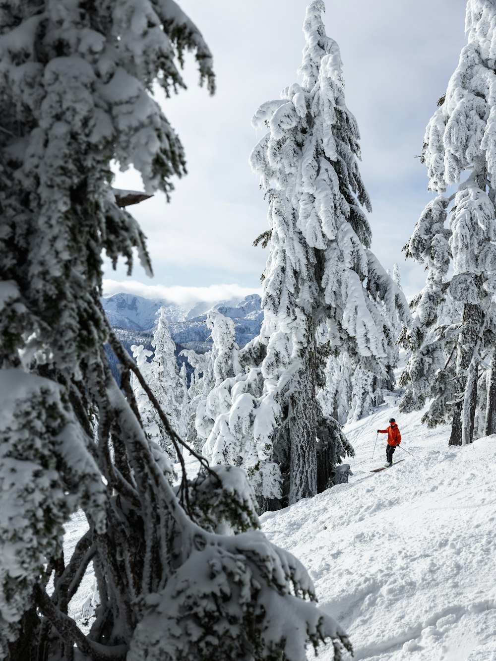 a person is skiing down a snowy hill