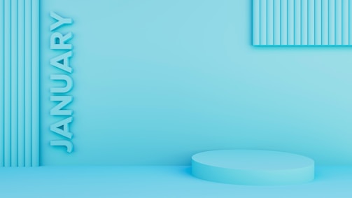 a blue room with a round object in the foreground