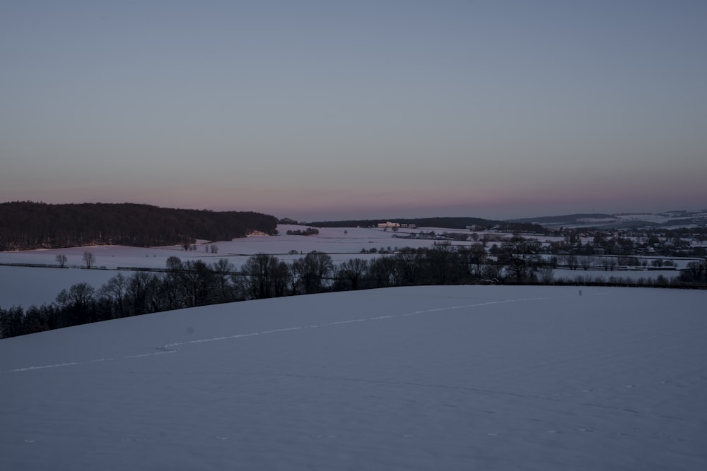 una colina cubierta de nieve con árboles en la distancia