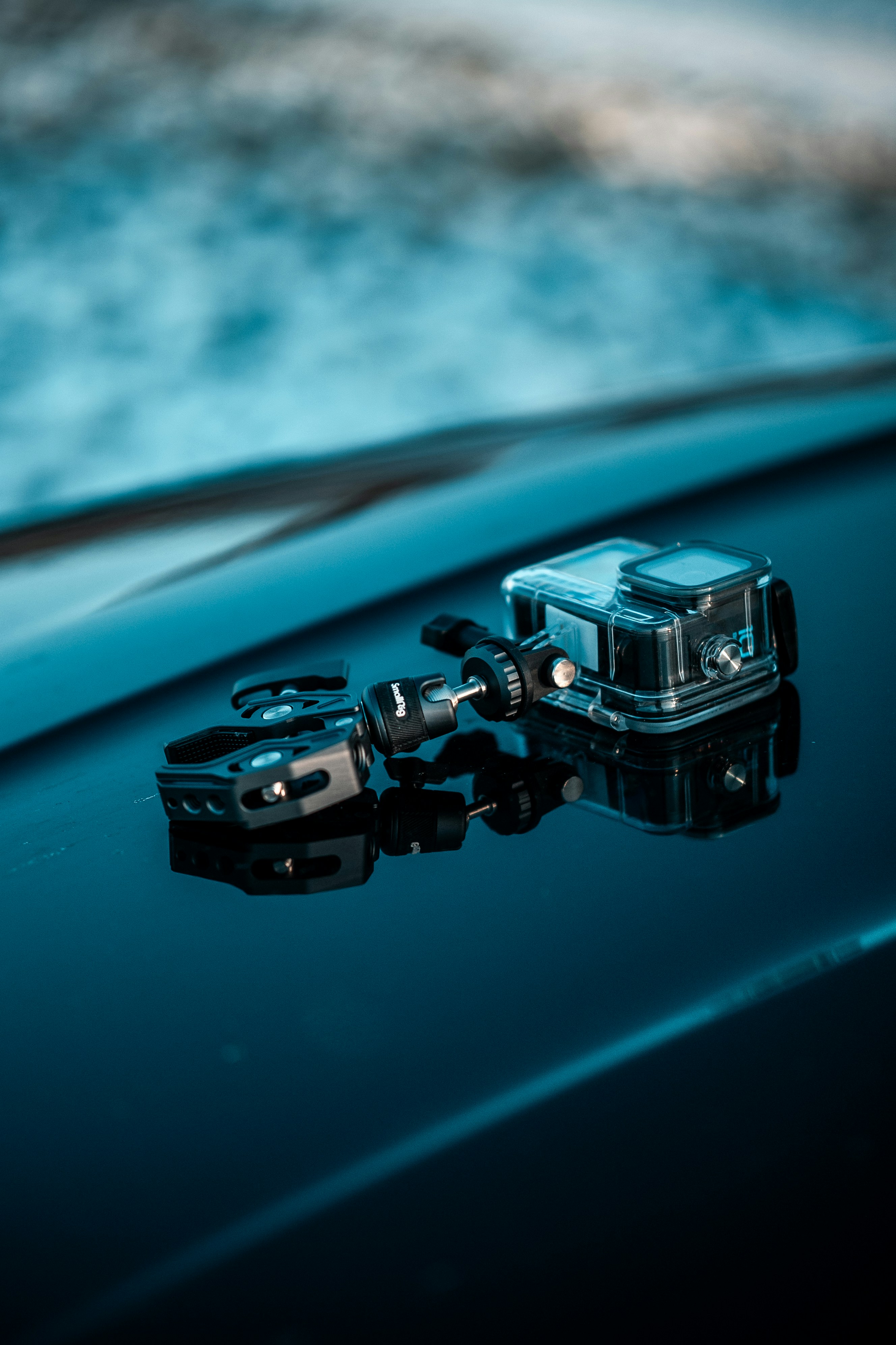 a close up of the hood of a car