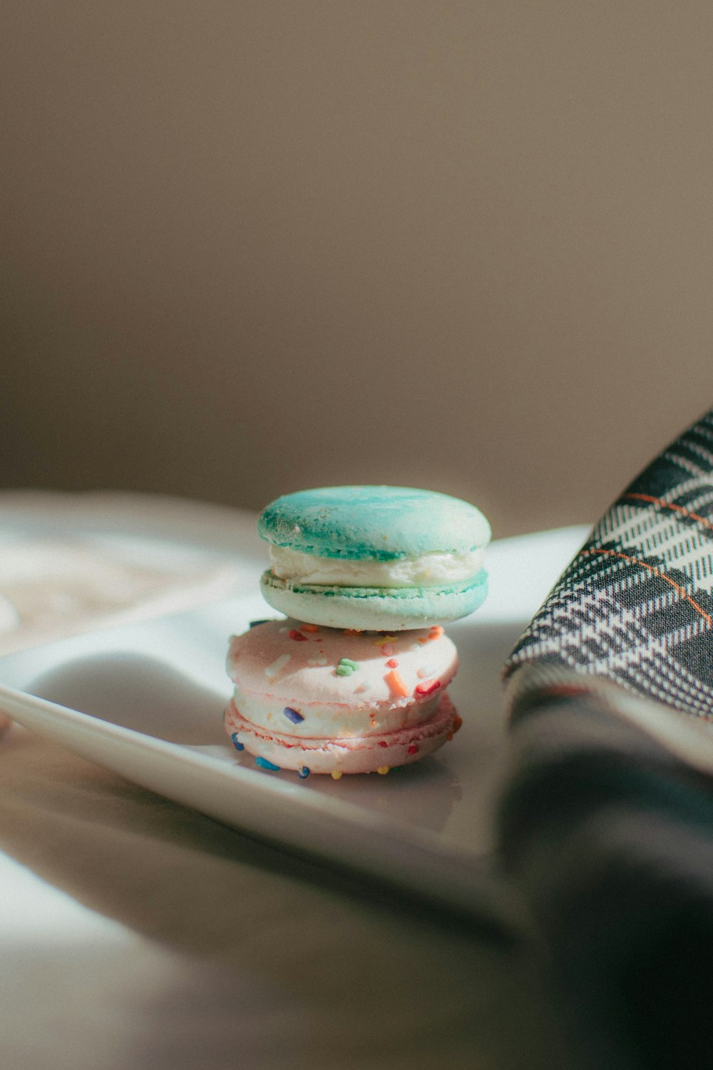 a close up of a plate of food with a tie