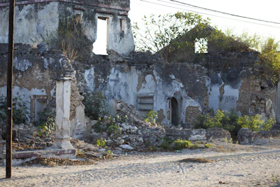 A roofless old building overgrown with plants in the Stone Town — Ilha de Moçambique, Mozambique