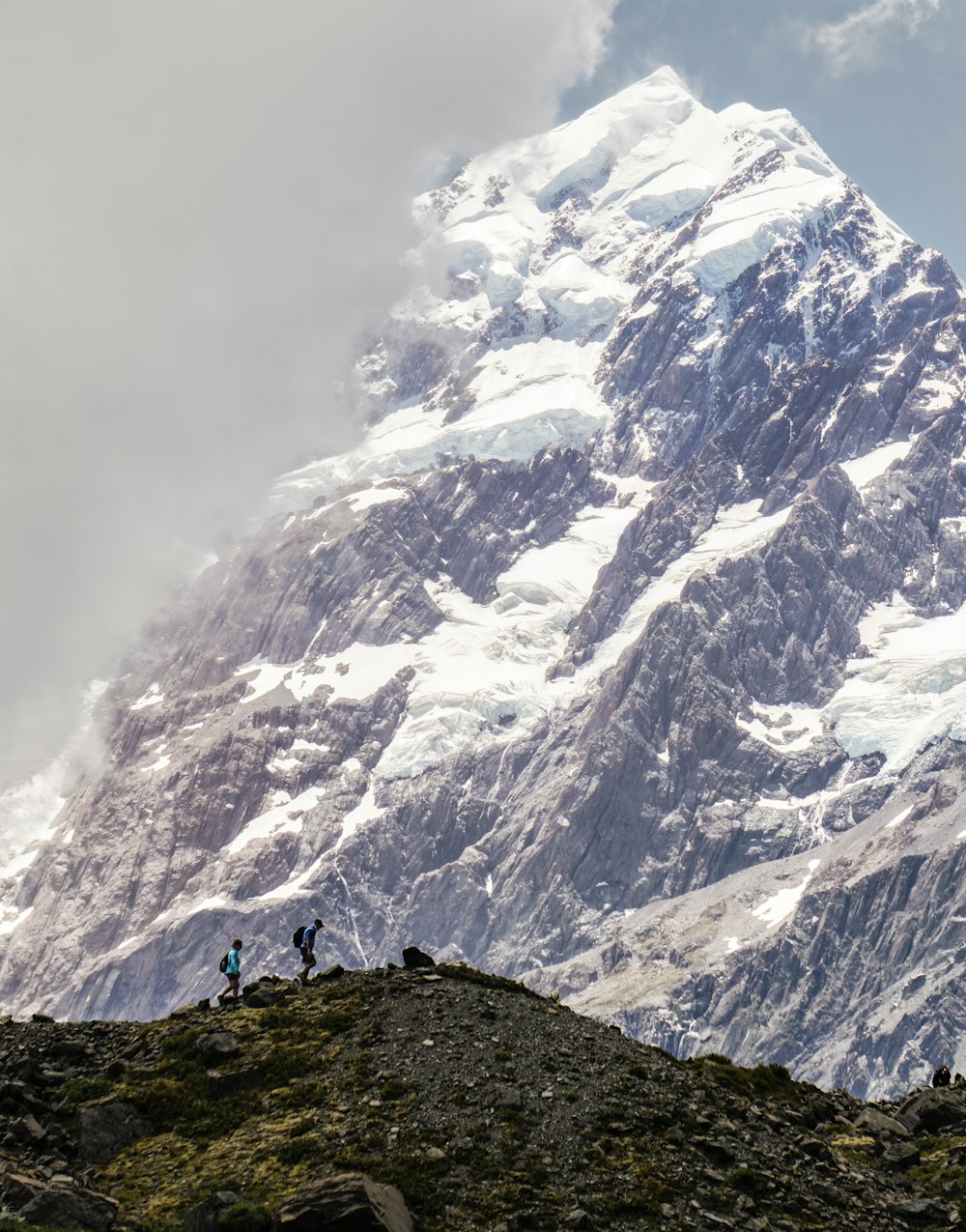 a group of people standing on top of a mountain