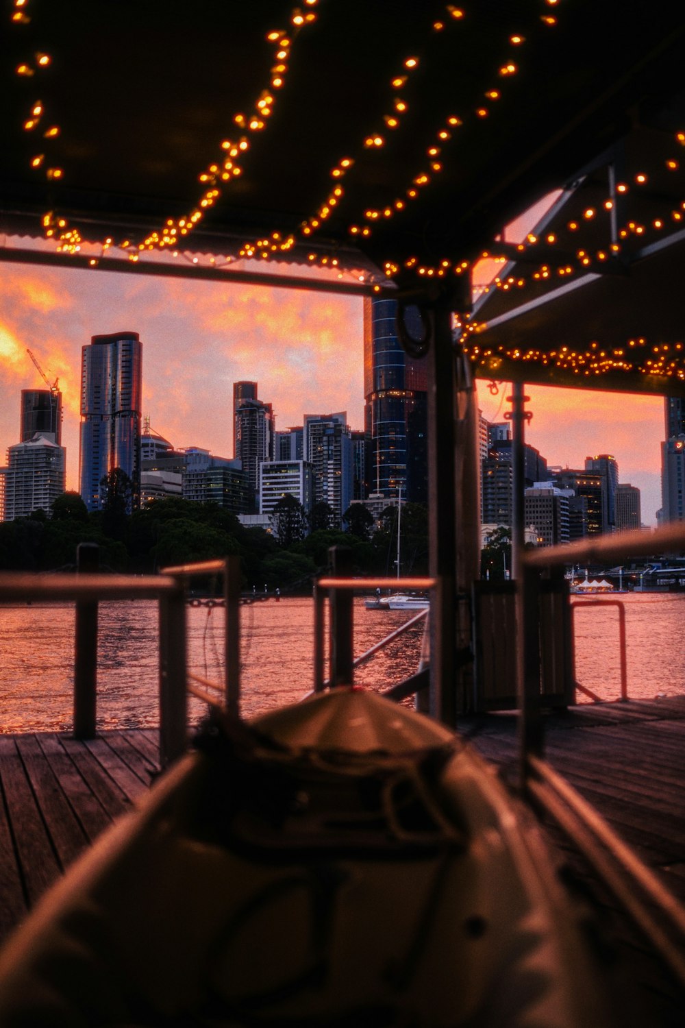 a view of a city skyline from a dock