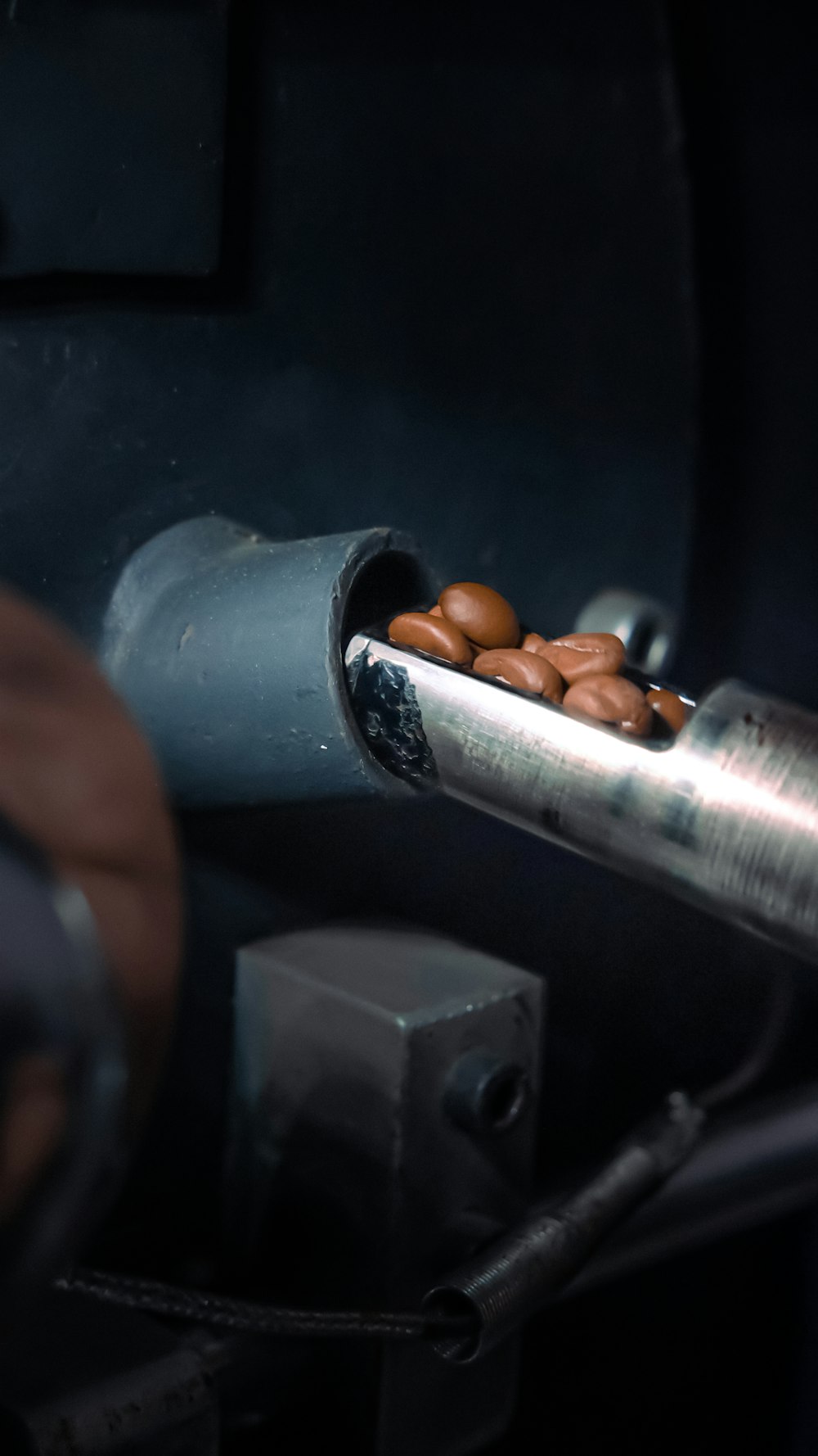 nuts are being processed in a machine at a factory