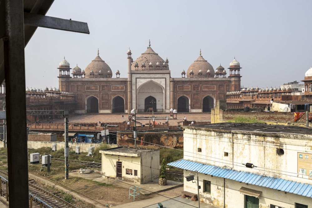 a view of a train station from a distance