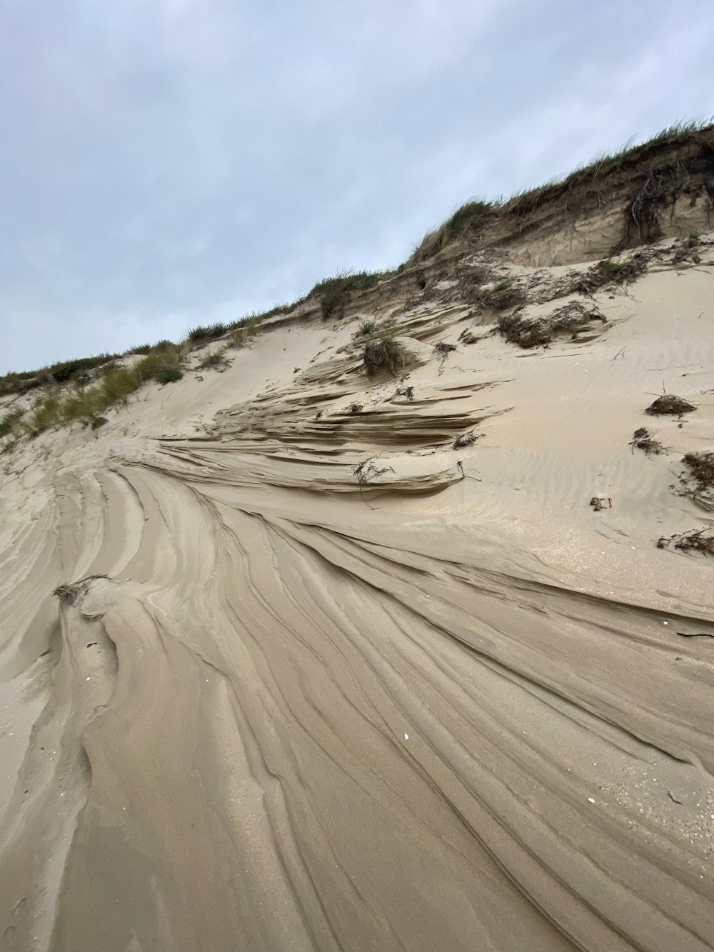 a sandy beach with a very long line of sand