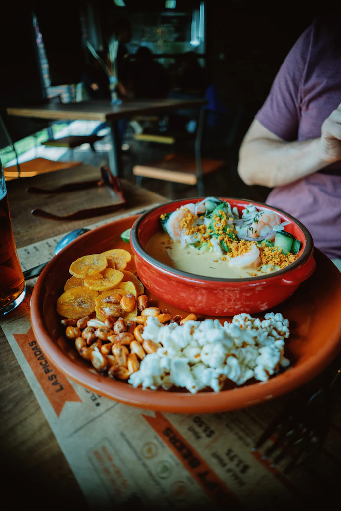 A fresh seafood soup dish typical of coastal South America