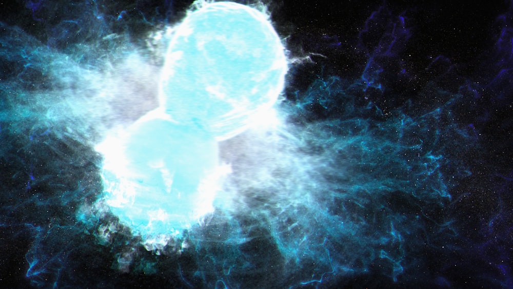 a large blue object in the middle of a space filled with stars