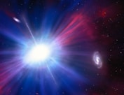 a bright blue and red star surrounded by stars