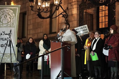 Presenter with podium microphone