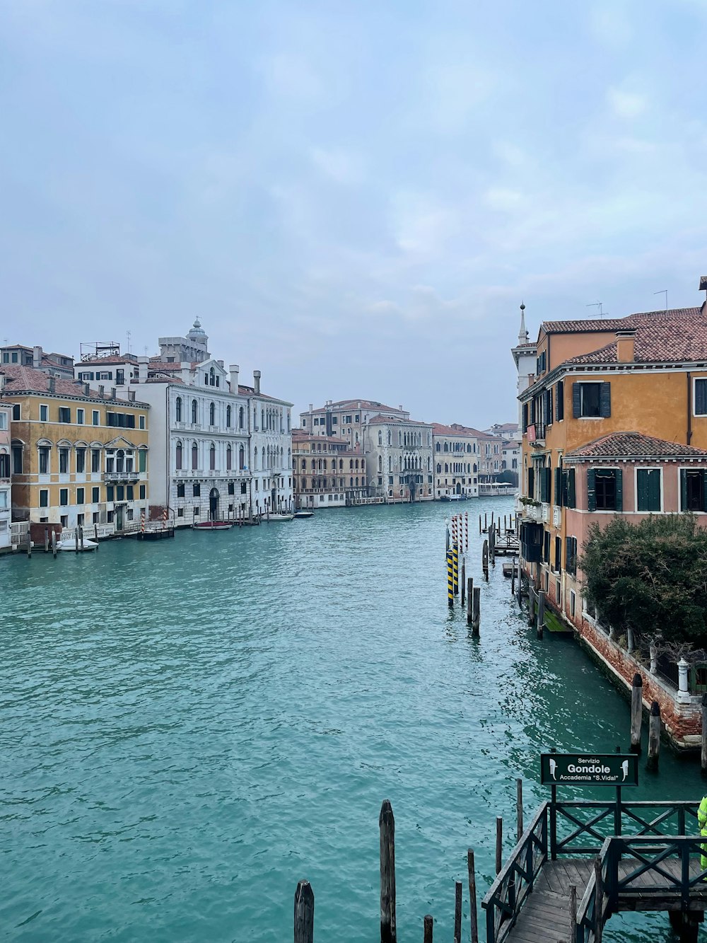 a view of a waterway with buildings on both sides