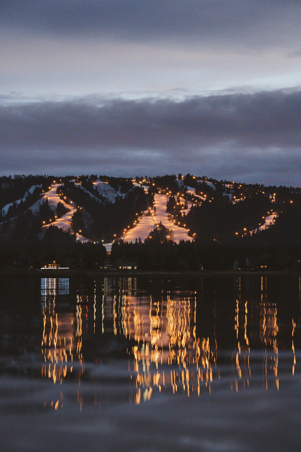 a lake with a mountain in the background