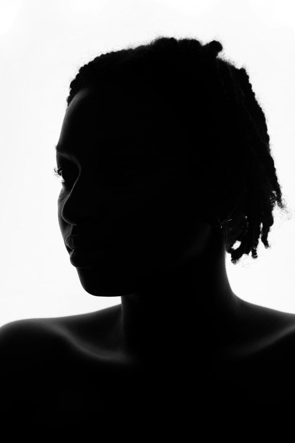 a silhouette of a woman with braids on her hair