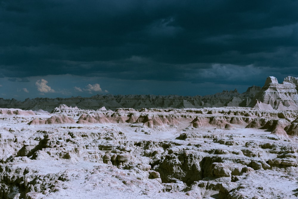 a view of bad weather in the badlands