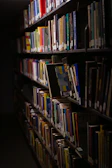 a book shelf filled with lots of books