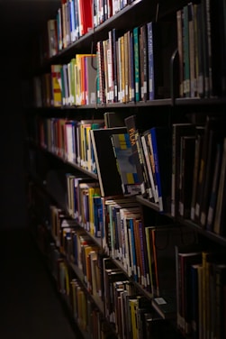 a book shelf filled with lots of books