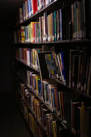 a book shelf filled with lots of books