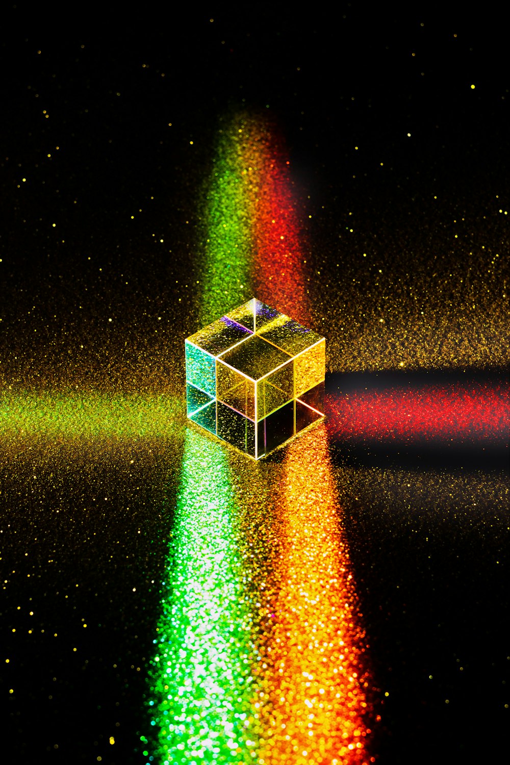 uma caixa com uma luz arco-íris saindo dela