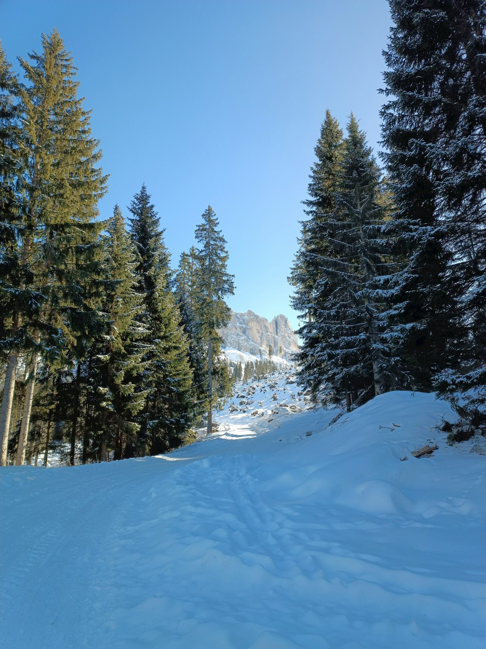 a person riding skis down a snow covered slope