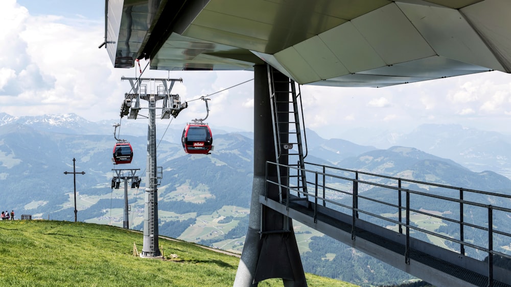 a couple of people riding a ski lift