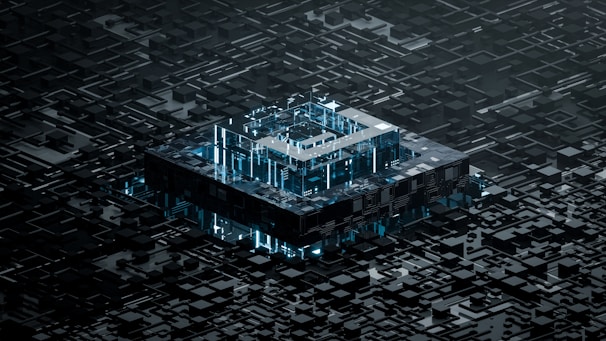 an aerial view of a building in a city