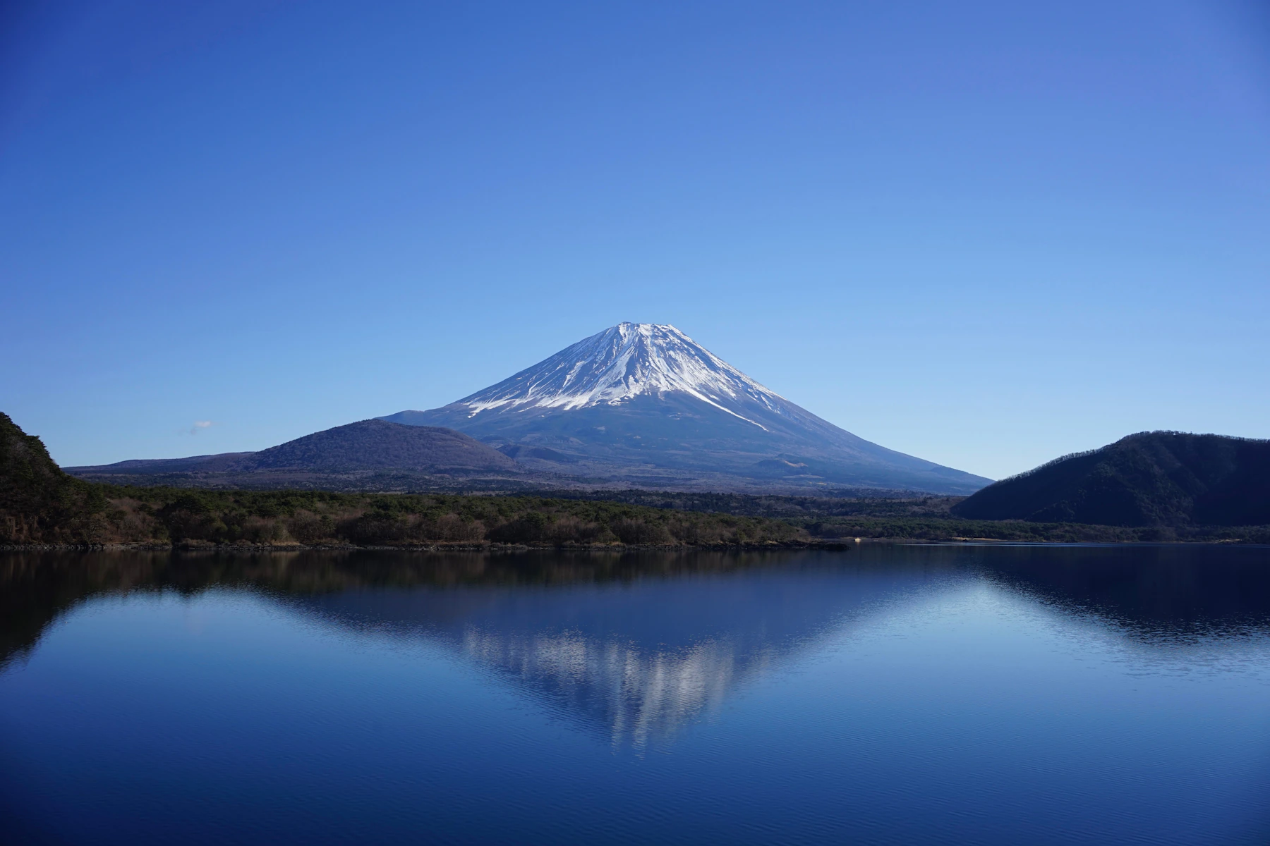 Mount Fuji reflected in a lake in Fujinomiya, Shizuoka.