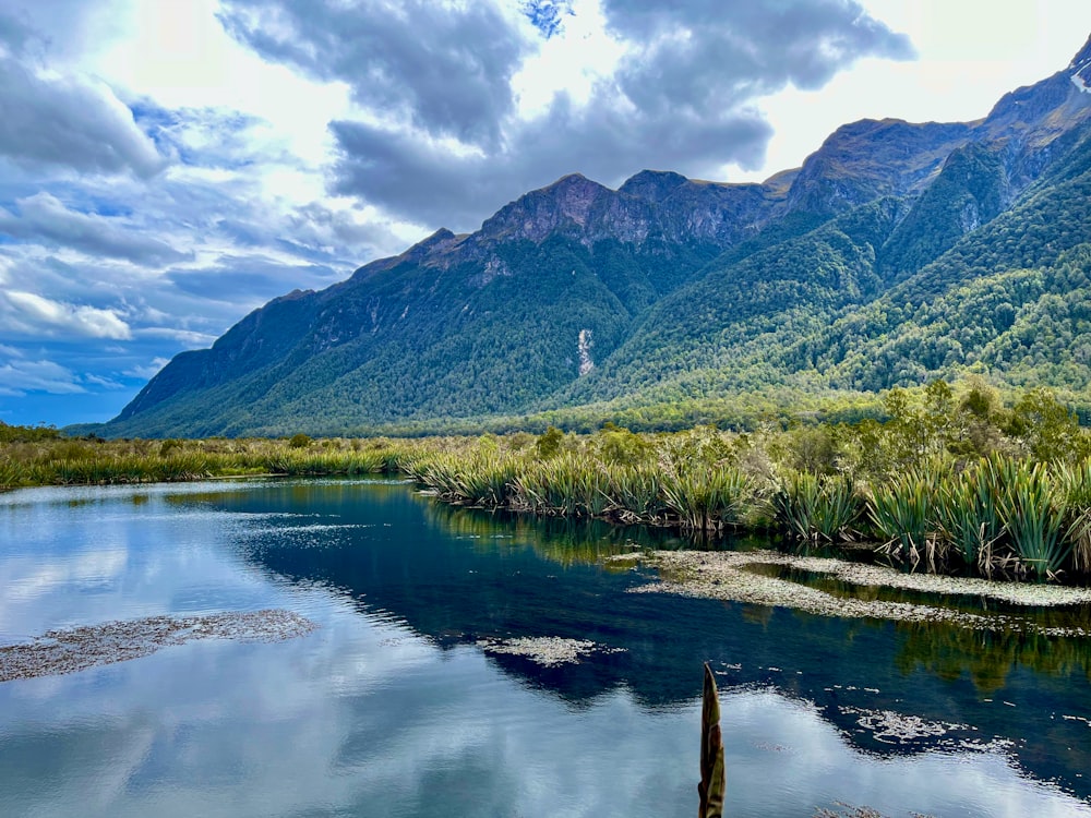 uno specchio d'acqua con le montagne sullo sfondo