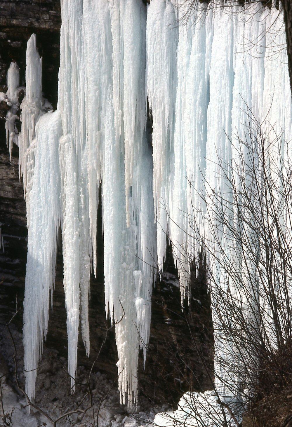 a bunch of ice hanging from the side of a building