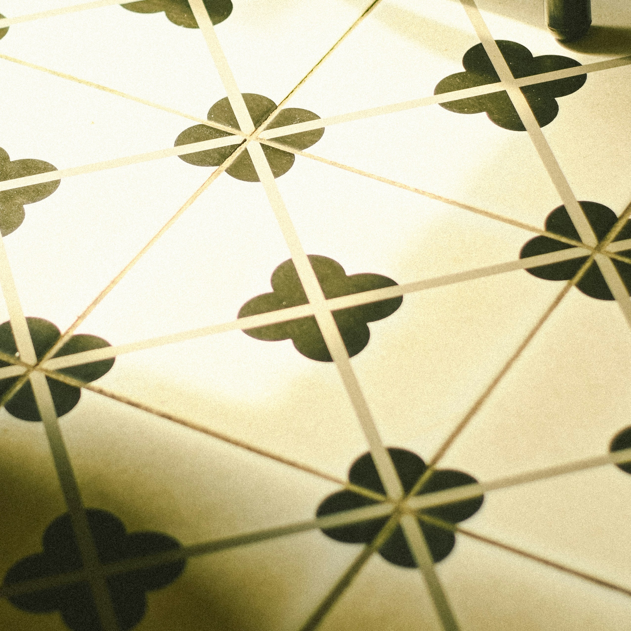 a close up of a tiled floor with black and white designs