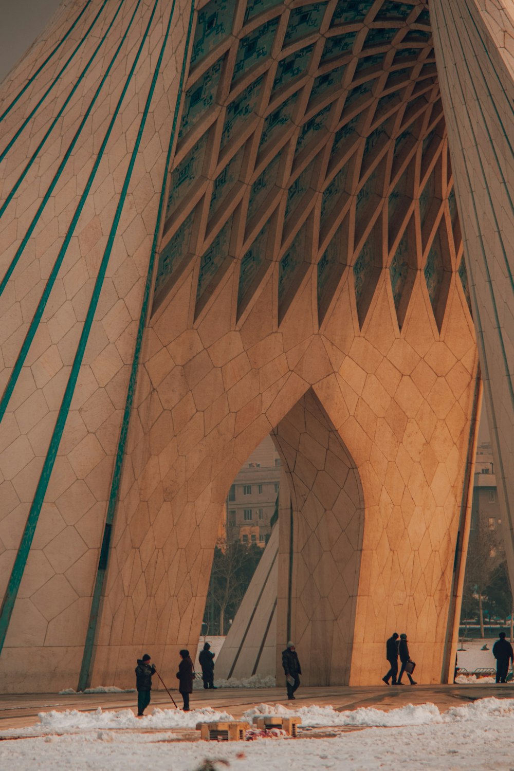 a group of people standing in front of a building