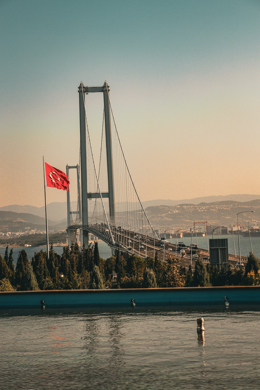 a large suspension bridge over a body of water